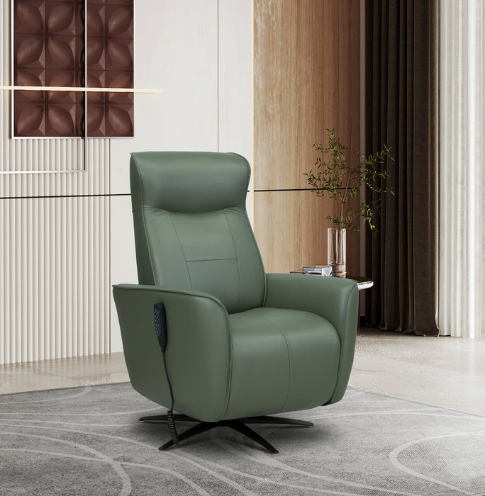 Serene 31\" Genuine Leather Power Reclining Massage Chair with Power Headrest and Heated Seat - Green
