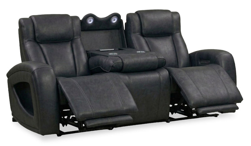 Shaquille O’Neal Home Titan 92\" Genuine Leather Power Reclining Sofa with Shaq-o-pedic Comfort – Black