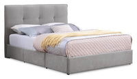 Amos Upholstered Storage Bed in Grey Fabric with Tufted Headboard & 3 Built-in Drawers - Queen Size