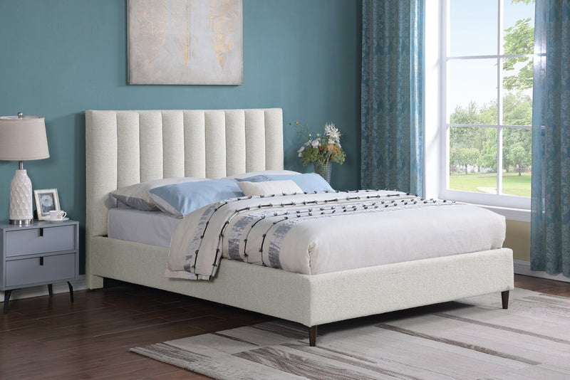 Kort & Co. Rain Upholstered Platform Bed in Light Grey Fabric, Tufted - King Size