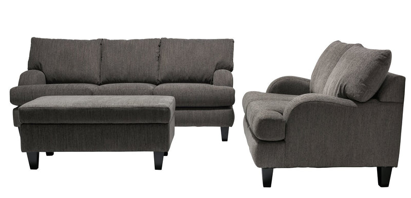 Made in Canada Nofia 44\" Chenille Fabric Storage Ottoman with Wood Legs - Charcoal Grey