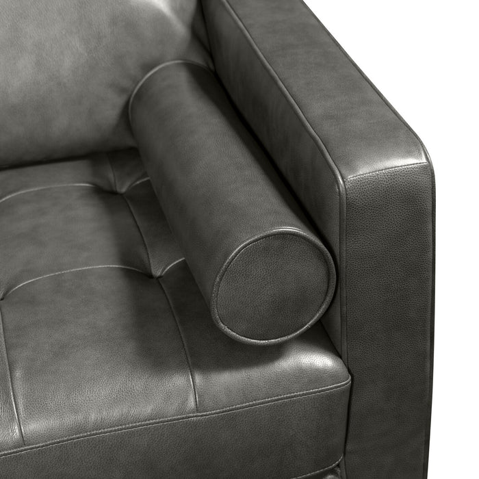 Edge 86\" Genuine Leather Sofa with Wood Legs and Removable Back Cushions - Grey