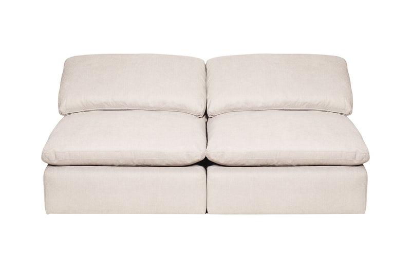 Eclipse Modular 6-Piece Linen-Look Fabric Sectional with Ottomans and Reversible Feather Down Cushions - Linen White