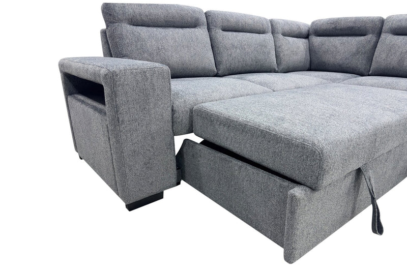 Coast 3-Piece Right-Facing Fabric Sleeper Sectional with Storage and Ottoman - Smoke