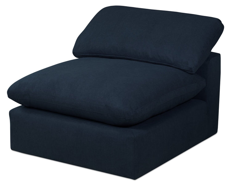 Eclipse Modular 4-Piece Linen-Look Fabric Pit Sofa Sectional with Reversible Feather Down Cushions - Navy Blue