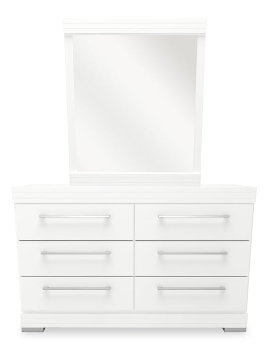 Riley 6pc Bedroom Set with Panel Bed, Dresser, Mirror & Nightstand, Made in Canada, White - Full Size