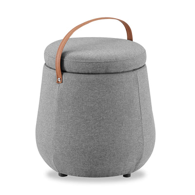Vancouver 18" Round Fabric Storage Ottoman with Handle - Grey|Pouf de rangement rond Vancouver de 18 po en tissu avec poignée - gris