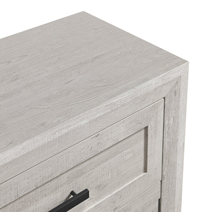 Lark 6pc Bedroom Set with Panel Bed, Dresser, Mirror & Nightstand, Rustic White - Full Size