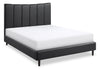 Paseo Platform Bed in Black Vegan-Leather Fabric - Queen Size | Lit plateforme rembourré Paseo en tissu de cuir végétalien noire - format grand lit