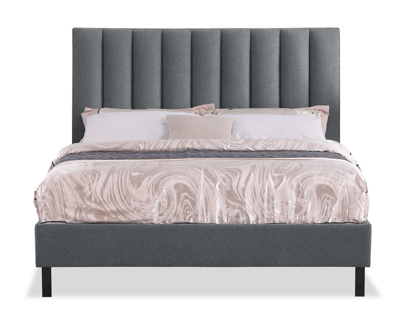 Amos Upholstered Headboard in Charcoal Fabric, Channelled - King Size