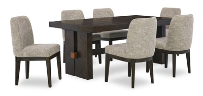 Metro 7pc Dining Set with Table & 6 Chairs; 72-90"W Extension, Trestle Base - Brown | Ensemble de salle à manger Metro 7 pièces avec table, rallonge de 72 po à 90 po (L), base à tréteaux et 6 chaises - brun
