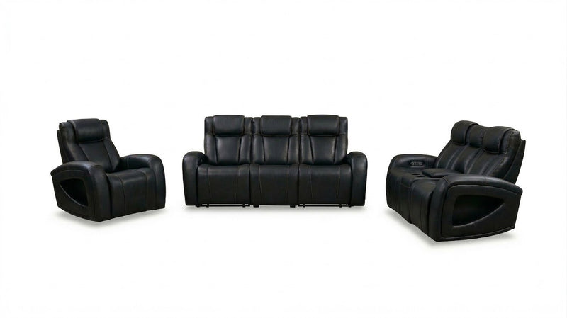 Shaquille O’Neal Home Titan 81\" Genuine Leather Power Reclining Loveseat with Shaq-o-pedic Comfort – Black