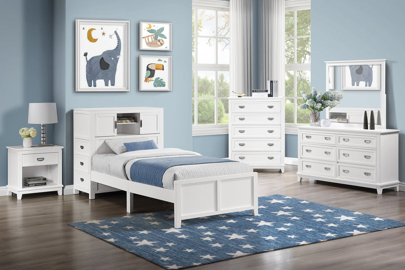 Quinn Platform Bed with Bookcase Headboard, Built-in Desk & Stool, White - Twin Size