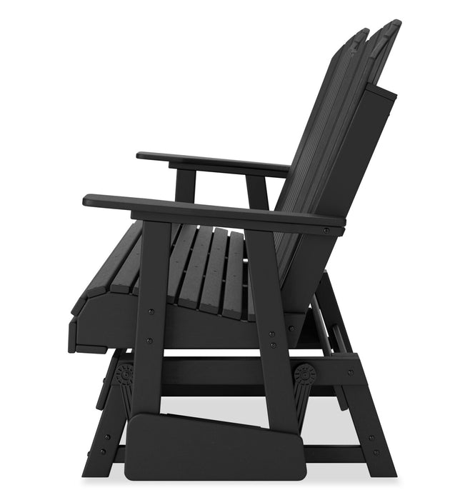 Lake Outdoor Patio Glider Loveseat - High Density Plastic, Weather Resistant – Black