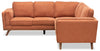 Kort & Co. Kassia 2-Piece Linen-Look Fabric Sectional with Wood Base and Legs - Orange | Sofa sectionnel Kassia de Kort & Co. 2 pièces en tissu d’apparence lin avec base et pattes en bois - orange