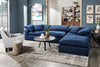 Eclipse Modular 4-Piece Linen-Look Fabric Pit Sofa Sectional with Reversible Feather Down Cushions - Navy Blue | Sofa sectionnel modulaire de style cocon Eclipse 4 pièces en tissu d’apparence lin avec coussins réversibles en duvet et plumes - bleu marine