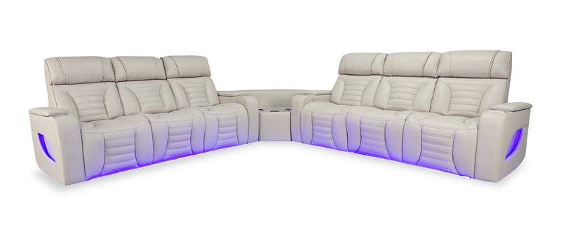 Zen 3-Piece Leather-Look Fabric Power Reclining Sectional with Massage and Two Drop-Down Consoles - Apricot