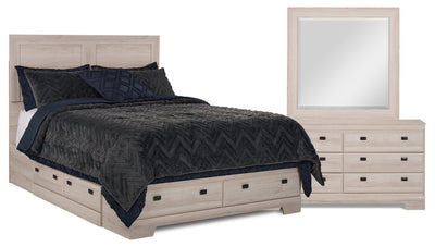 Yorkdale 5pc Bedroom Set with 6-Drawer Storage Bed, Dresser & Mirror, White - Full Size | Ensemble de chambre à coucher Yorkdale 5 pièces avec lit de rangement à 6 tiroirs, commode et miroir…