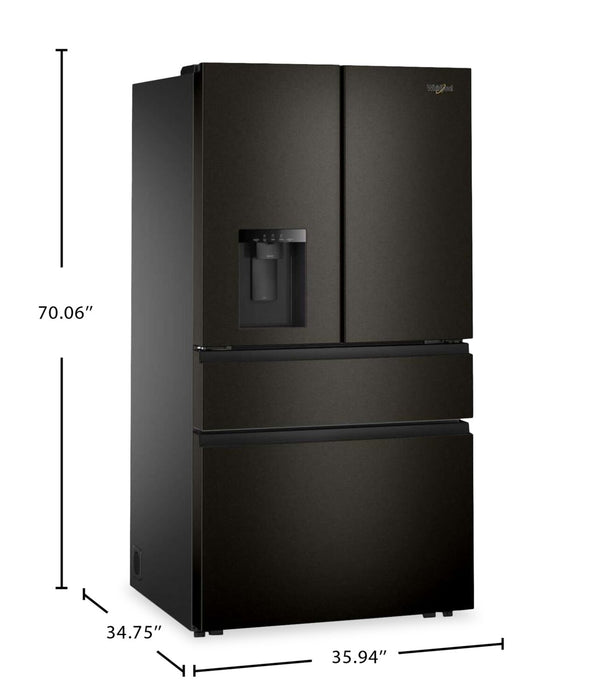 Whirlpool 36” 29 Cu. Ft. French Door Refrigerator - Fingerprint Resistant Black Stainless Steel - WRMF3536SV