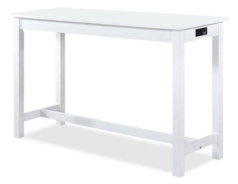 Noah 60” Modern Dining Table with 3 Counter-Height Stools and USB Ports - White