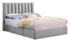Amos Upholstered Storage Bed Base in Grey Fabric with 3 Built-in Drawers  - King Size | Base de lit de rangement Amos rembourrée en tissu gris avec 3 tiroirs intégrés - format très grand lit