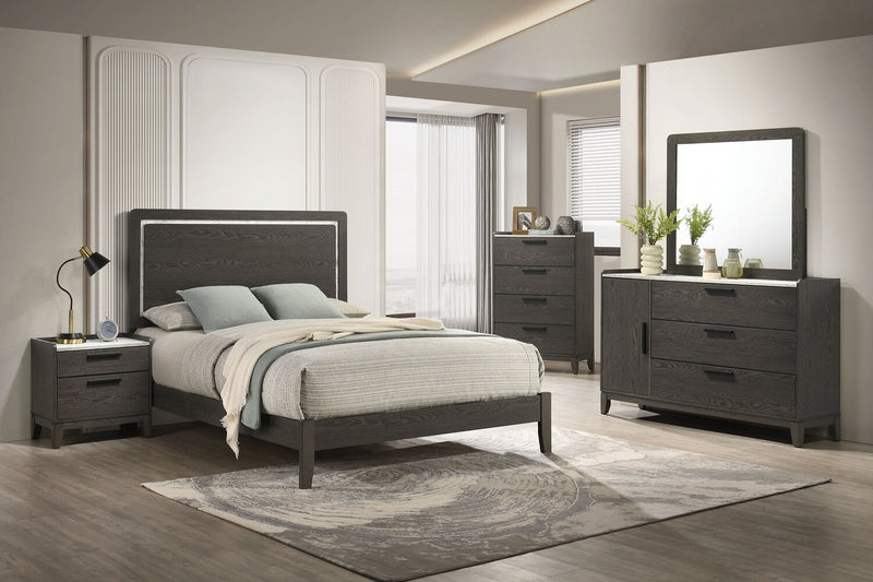 Sable Panel Bed with Headboard & Frame, Dark Grey - Full Size