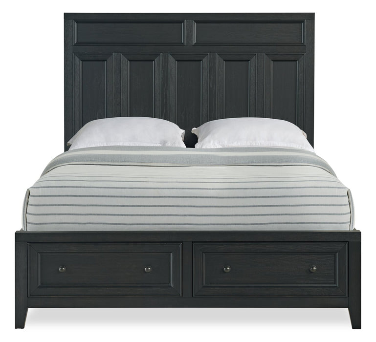 Casa Panel Bed with Headboard & Frame, Wood, Black - Queen Size