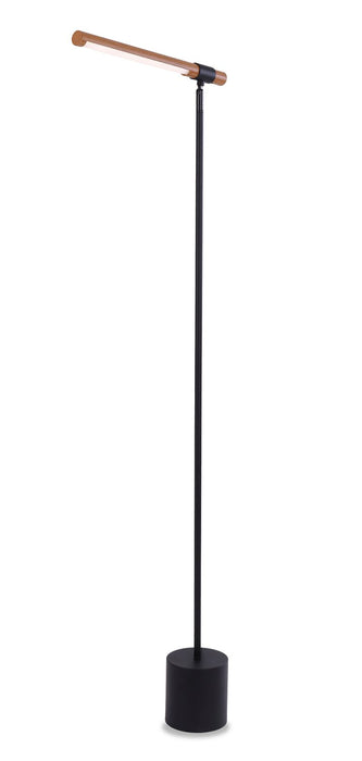 Hollar 56\" Matte Black and Wood LED Floor Lamp