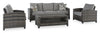 Canmore 4-Piece Outdoor Patio Set with Sofa, 2 Chairs & Coffee Table - Weather Resistant - Grey | Ensemble Canmore 4 pièces pour la terrasse à l’extérieur avec sofa, 2 fauteuils et table à café - résistant aux intempéries - gris