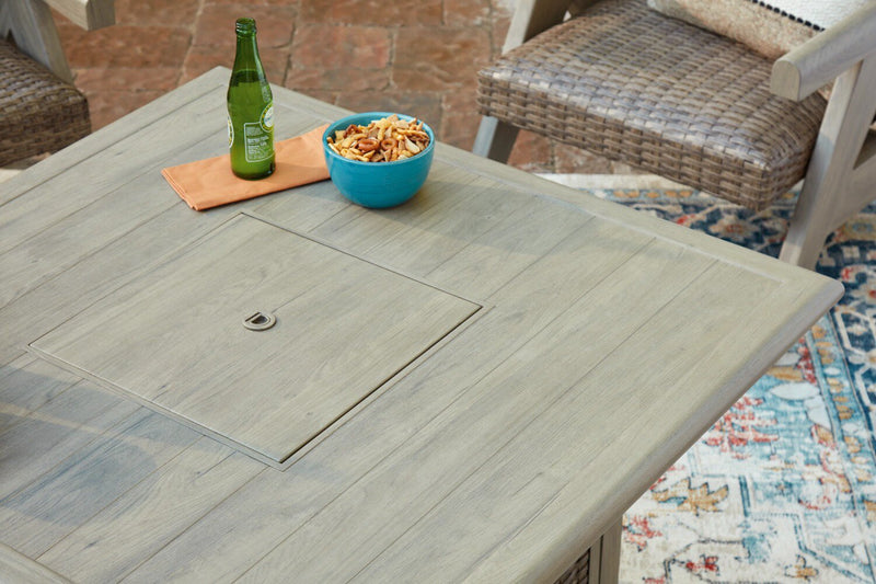Muskoka Outdoor Patio Fire Pit Table - 50,000 BTU, Resin Wicker, Metal - Beige