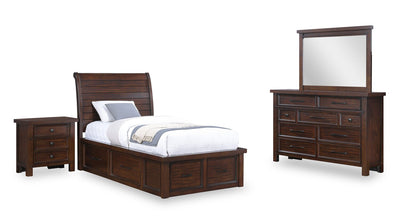 Sonoma 6pc Bedroom Set with Two-Sided Storage Bed, Dresser, Mirror & Nightstand, Mango Brown - Twin Size | Ensemble de chambre à coucher Sonoma 5 pièces avec lit de rangement des 2 côtés, commode, miroir et table de nuit, brun manguier - format lit simple
