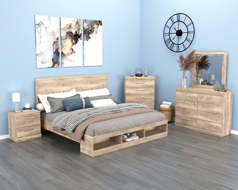 Oakley 6pc Bedroom Set with Storage Bed, Dresser, Mirror & Nightstand, Made in Canada, Natural - King Size
