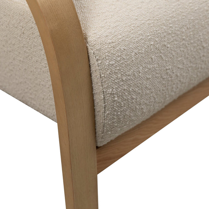 Loft 27.55\" Boucle Fabric Accent Chair with Accent Pillow and Wood Armrests and Legs - White