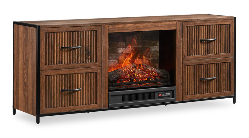  Harvin 54\" Electric Fireplace TV Stand with Storage for TVs up to 60\" – Brown Oak 