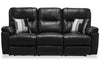 Made in Canada Dawson 87" Genuine Leather Power Reclining Sofa with USB Port and Accent Pillows - Black | Sofa à inclinaison électrique Dawson de 87 po fabriqué au Canada en cuir véritable avec port USB et oussins décoratifs - noir