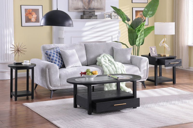Dalton 47.5\" Coffee Table with Glass Top and Drawer - Black 