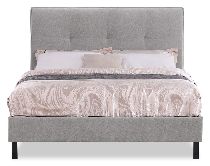 Amos Grey Upholstered Platform Bed with Tufted Headboard - Queen