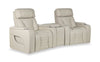 Zen 3-Piece Leather-Look Fabric Home Theatre Power Reclining Sectional with Massage and Storage Console - Apricot | Sofa sectionnel à inclinaison électrique Zen 3 pièces de style cinéma maison en similicuir avec massage et console de rangement - abricot