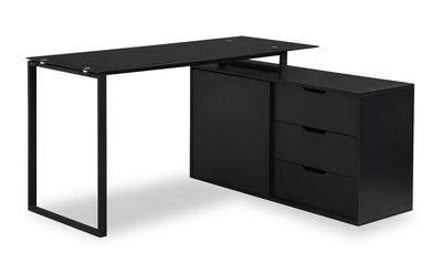 Daniel 55.11" Glass-Top L-Shaped Desk with Storage - Black | Bureau en forme de L Daniel de 55.11 po avec dessus en verre et rangement - noir