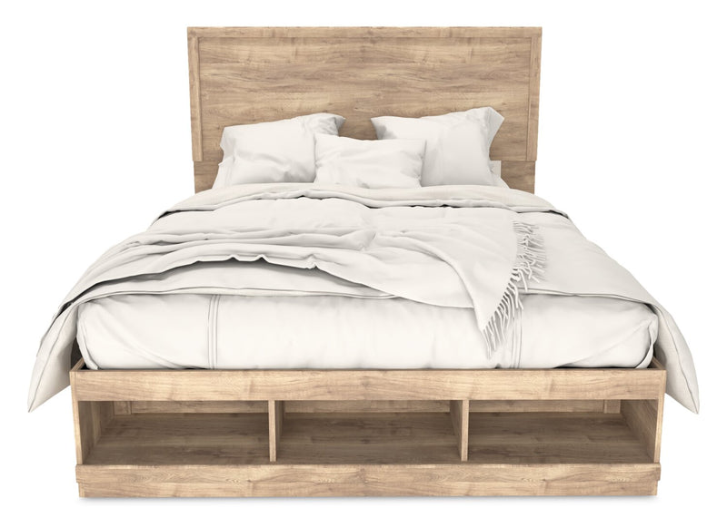 Oakley 6pc Bedroom Set with Storage Bed, Dresser, Mirror & Nightstand, Made in Canada, Natural - Queen Size