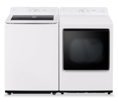 LG 5.6 Cu. Ft. Smart Top-Load Washer with EasyUnload™ and 7.3 Cu. Ft. Electric Dryer with AI Sensing  | Laveuse intelligente à chargement par le haut LG 5,6 pi³ avec EasyUnload et sécheuse électrique LG 7,3 pi³ avec détection IA  | LGTL8205