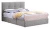 Amos Upholstered Storage Bed Base in Grey Fabric with 3 Built-in Drawers  - King Size | Base de lit de rangement Amos rembourrée en tissu gris avec 3 tiroirs intégrés - format très grand lit