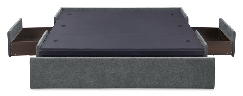Amos Upholstered Storage Bed Base in Charcoal Fabric with 3 Built-in Drawers  - Full Size