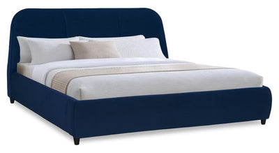 Mave Upholstered Platform Bed in Blue Velvet Fabric - King Size | Lit plateforme rembourré Mave en tissu de velours bleu - format très grand lit