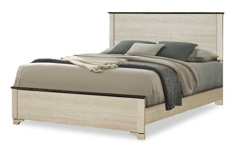 Clara 5pc Bedroom Set with Bed, Dresser & Mirror, Bleached Oak & Brown - Queen Size