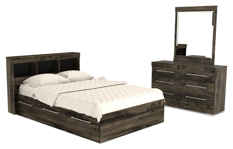 Riley Mates Bed 5pc Set with Bookcase Headboard, Dresser & Mirror, Grey - Full Size