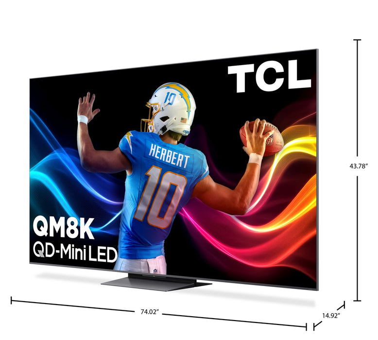 TCL 85\" QM8K QLED QD Mini-LED 4K UHD Smart Google TV (85QM8K) – 2025 Model