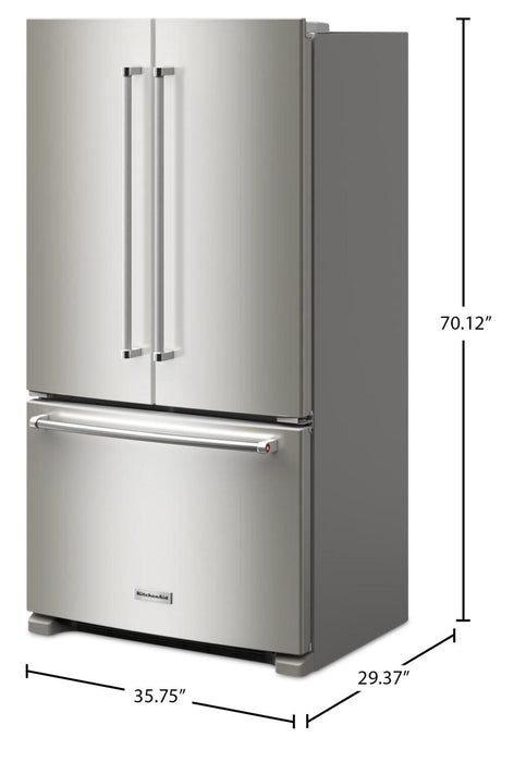 KitchenAid 36\" 20 Cu. Ft. Counter-Depth French-Door Refrigerator - Stainless Steel - KRFC136RPS