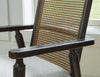 Shaw Dining Arm Chair with Polyester Fabric, Cane-Look Woven Back - Black | Chaise de salle à manger Shaw en tissu de polyester avec accoudoirs et dossier tissé d’apparence canne - noire