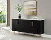 Kort & Co. Capri Dining Server with Storage, Marble-Look Top & Gold Accent, 66"W - Black/White | Desserte de salle à manger Capri de Kort & Co. de 66 po (L) avec rangement, dessus en imitation de marbre et touches dorées - noire et blanche